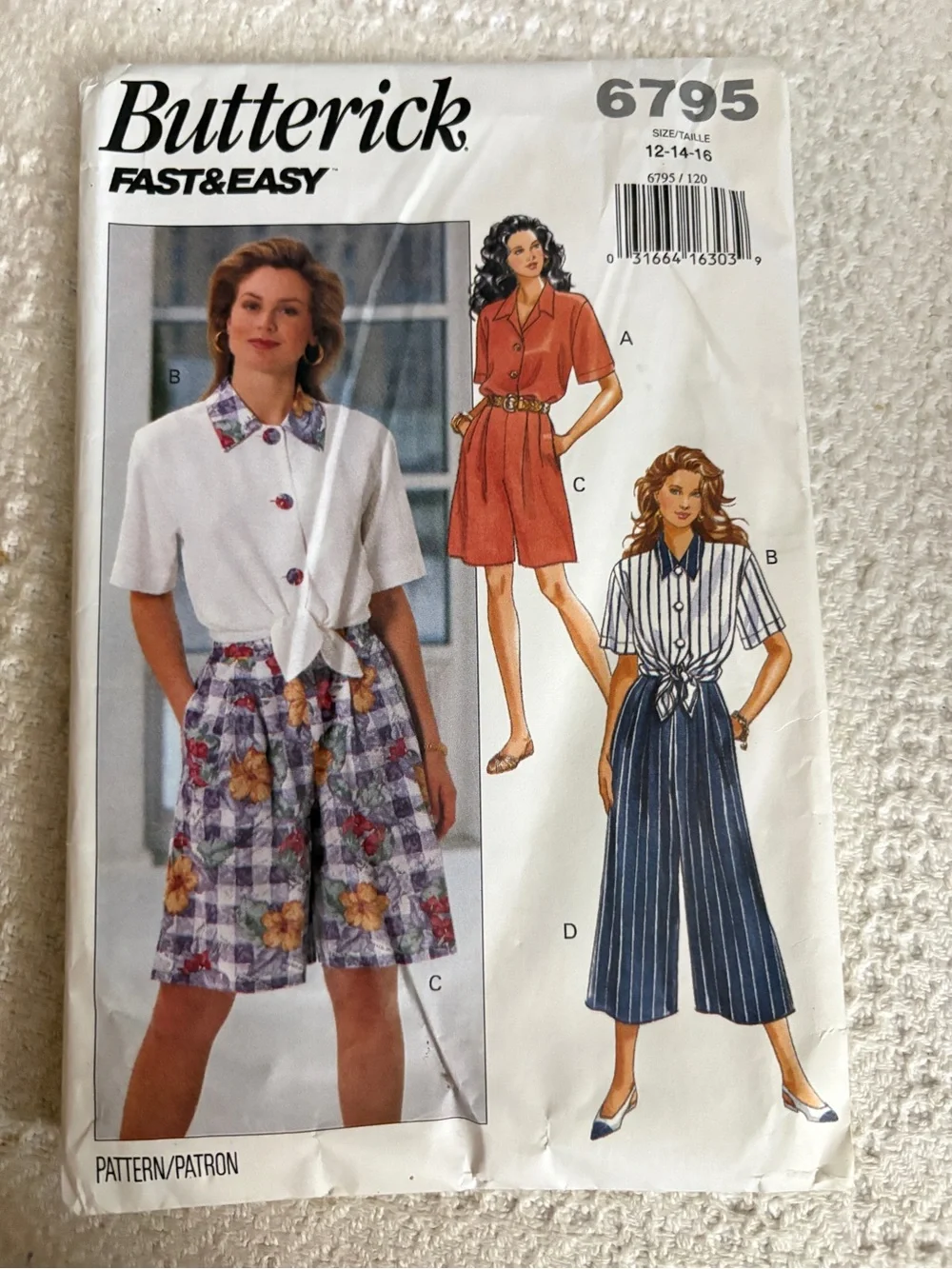 Butterick Fast & Easy Vintage Pattern 6795 for Misses’ Shirt, Shorts, and Pants